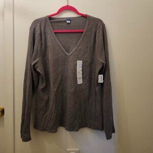 Brand New Gray Plush V-Neck T-Shirt